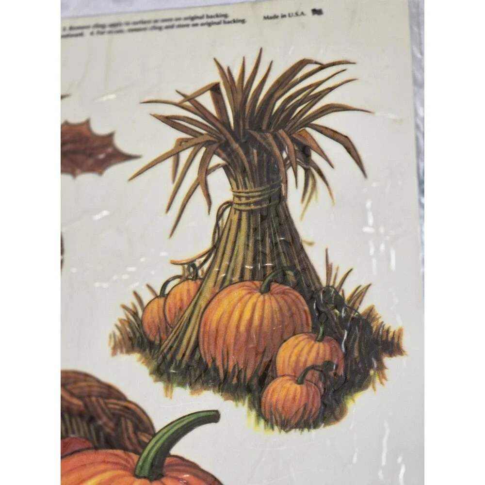 Vintage Halloween Window Clings Thanksgiving Decorations Scarecrow Turkey New 80